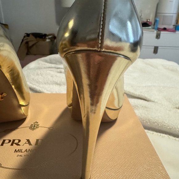Prada Gold Metallic Platform Pumps - Picture 4 of 5